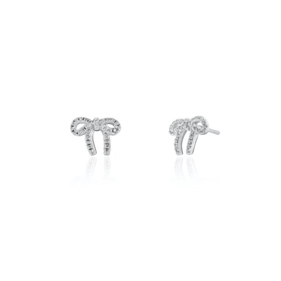 NWT Leah Ribbon Bow Studs // Sterling Silver + CZ - Picture 1 of 3